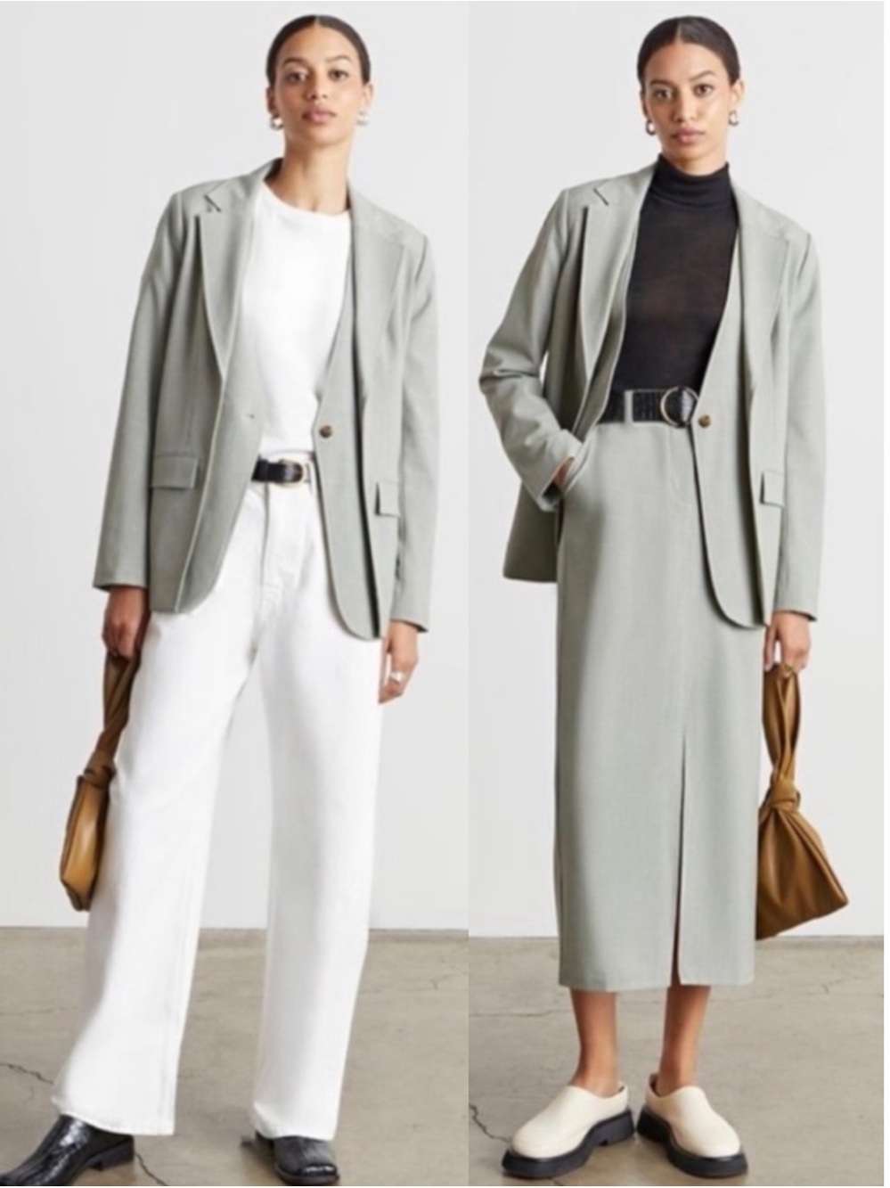 NWT Who What Wear Audrey Layered Blazer Vest Combo Stone Sage Green Small